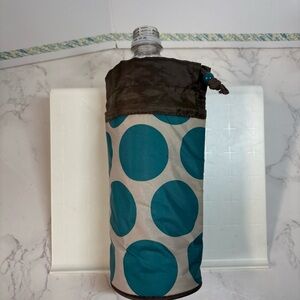 Thirty-One Teal/Brown/Tan Polka Dot Insulated Bottle/Beverage Carrier, NWOT